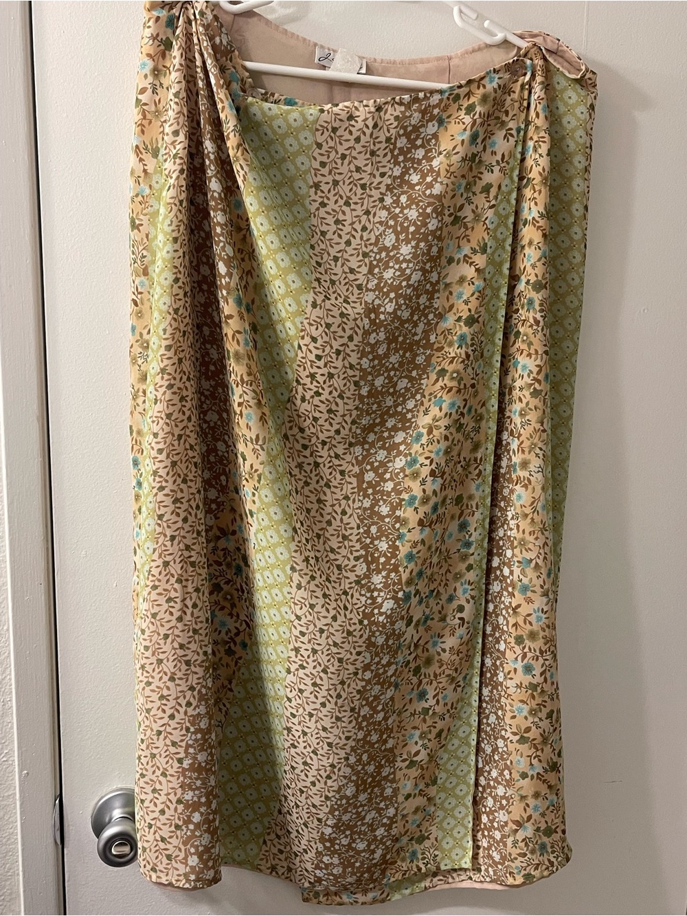 Boho Floral Patchwork midi Skirt - Beige Green Blue